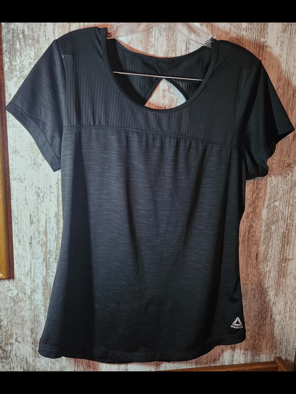 Reebok Classic Black Short Sleeve Performance Tee with Mesh Yoke Open Back Soft